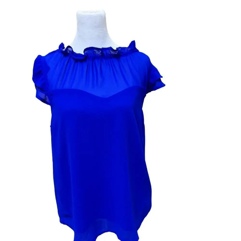 Monteau Los Angeles Royal Blue Sleeveless Flutter Sleeve Top Size XL Career